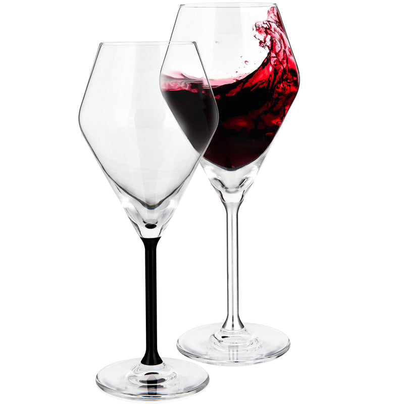 Silver & Black Wine Glasses Set of 2 | Elegant, Big (23.6 oz) Wine Glasses