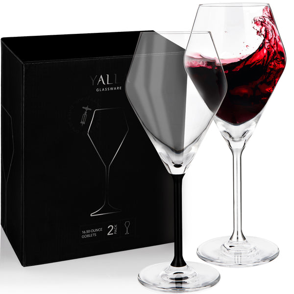 Silver & Black Wine Glasses Set of 2 | Elegant, Big (23.6 oz) Wine Glasses
