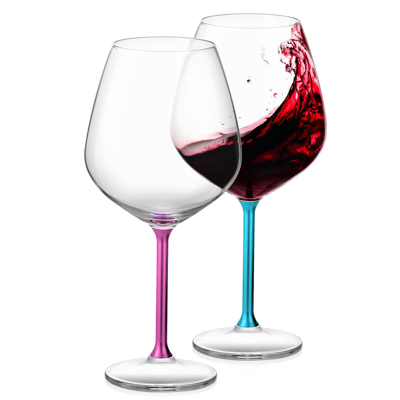 Pink-Turquoise Wine Glasses Set of 2 | Elegant, Big (23.6 oz) Wine Glasses