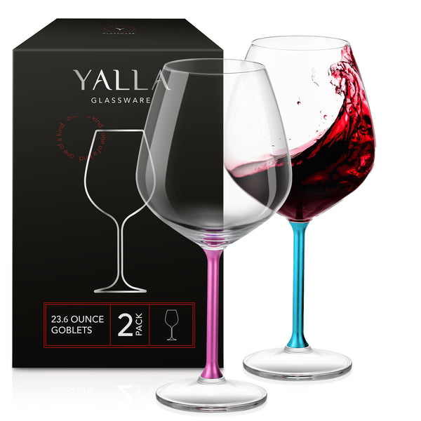 Pink-Turquoise Wine Glasses Set of 2 | Elegant, Big (23.6 oz) Wine Glasses